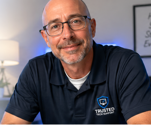Friendly Trusted Tech Support technician ready to help seniors with computer, phone, and internet issues